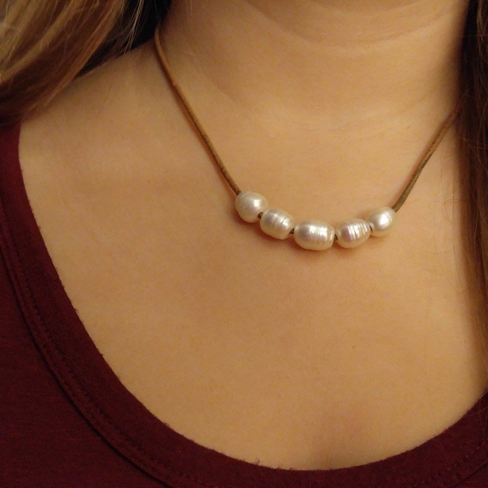2 Leather  Pearl Necklaces Brown &Black NWT - Picture 2 of 4